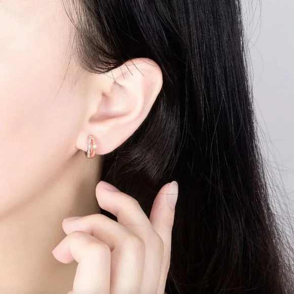 925 Sterling Silver Double Layer Minimalist Dainty Huggie Hoop Earrings - Picture 5 of 6